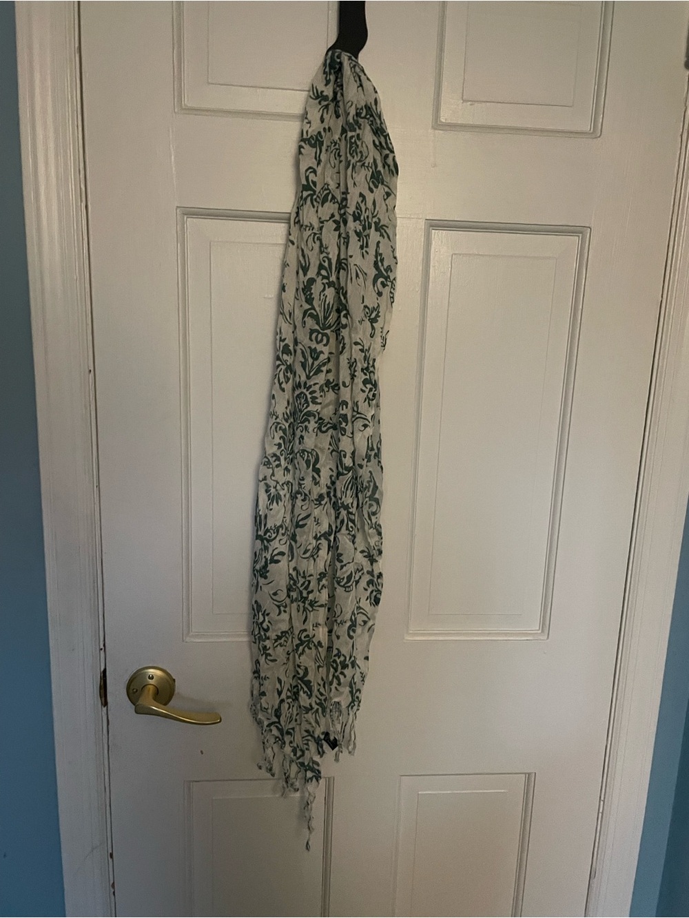 Lightweight Green and white Floral fringed Scarf